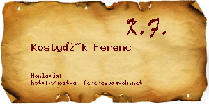 Kostyák Ferenc névjegykártya